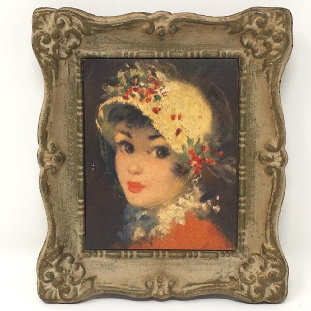 Cherry Jeffe Huldah Vintage Reproduction Framed Girl with Flower Bonnet